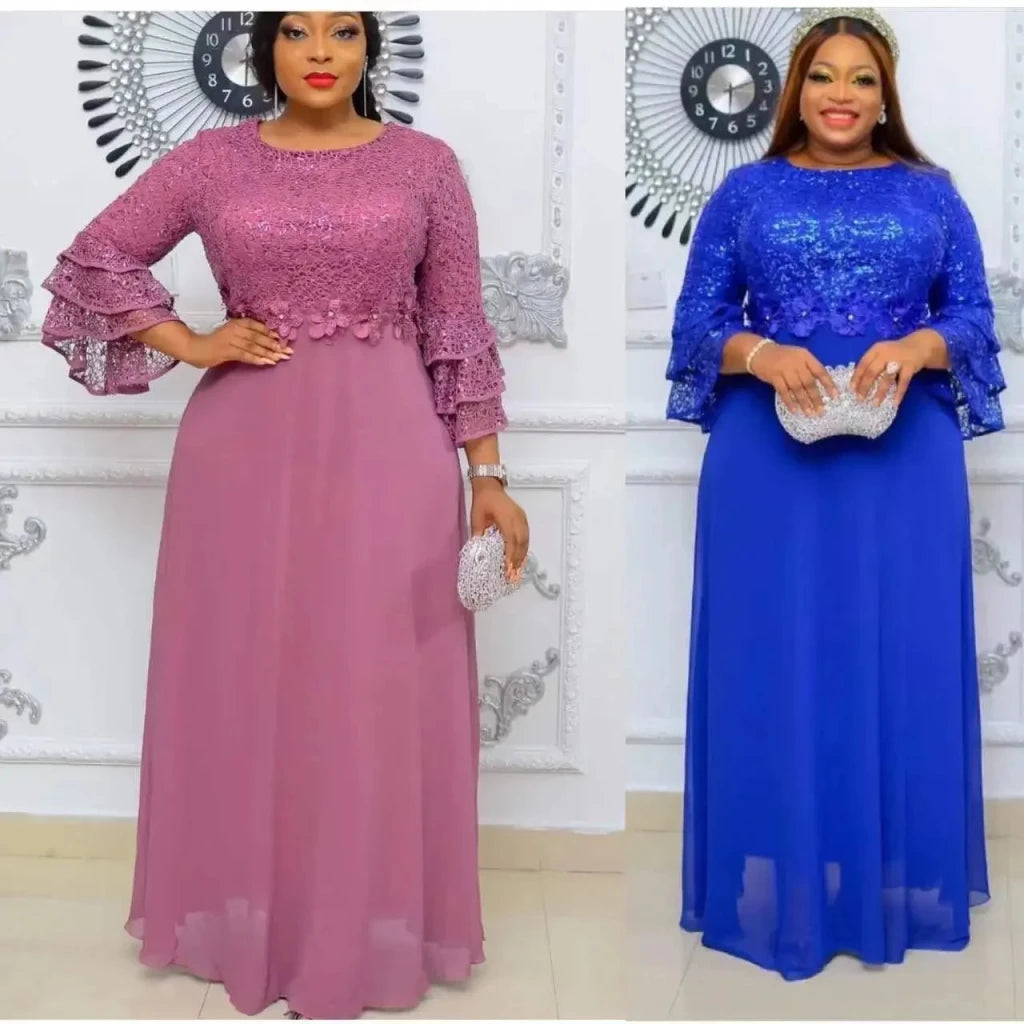 African Maxi Dress for Women (L–3XL) – Elegant Solid Color Long Dress - Free Delivery Worldwide only at Flexi Africa