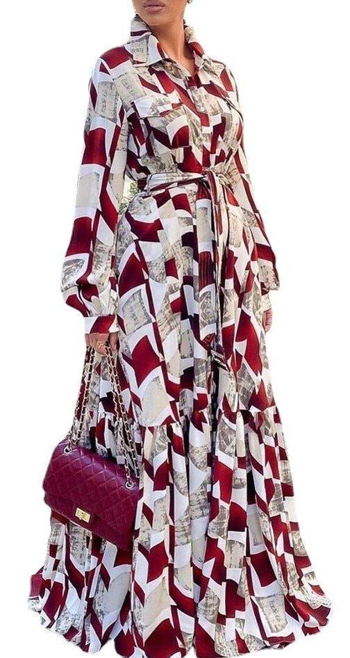 African Maxi Dress Women High Waist Full Sleeve Robes -  Flexi Africa offers Free Delivery Worldwide - Vibrant clothing