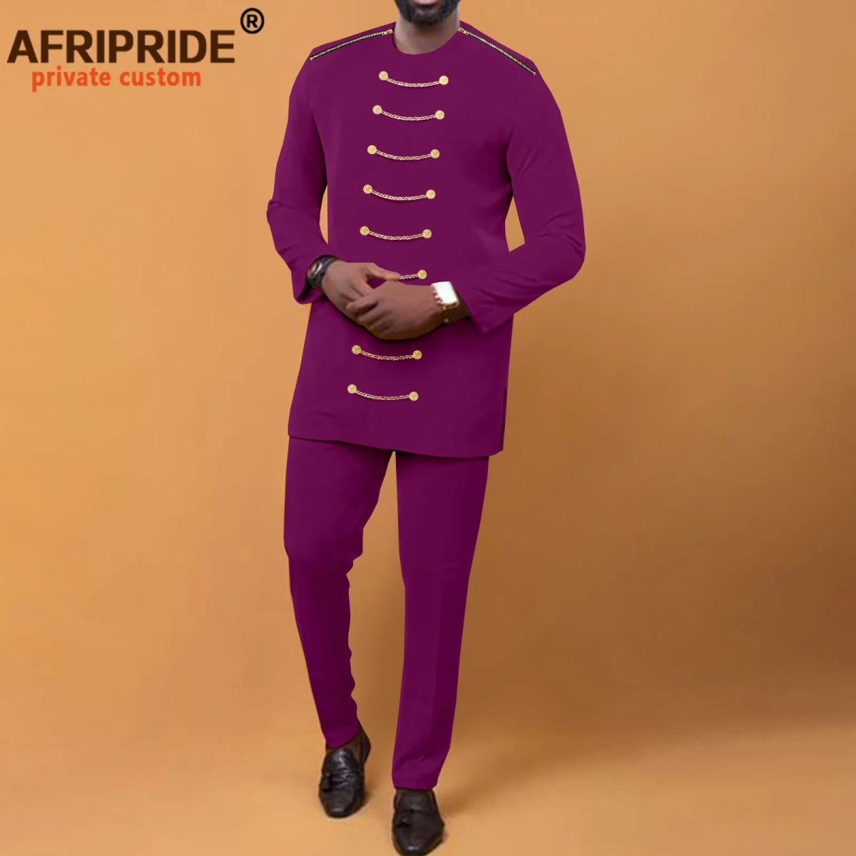 African Men Clothing Zip Blazer and Ankara Pants 2 Piece Set Dashiki Attire Plus Size Outfits with Chain Bazin Riche A2216033 - Free Delivery Worldwide only at Flexi Africa