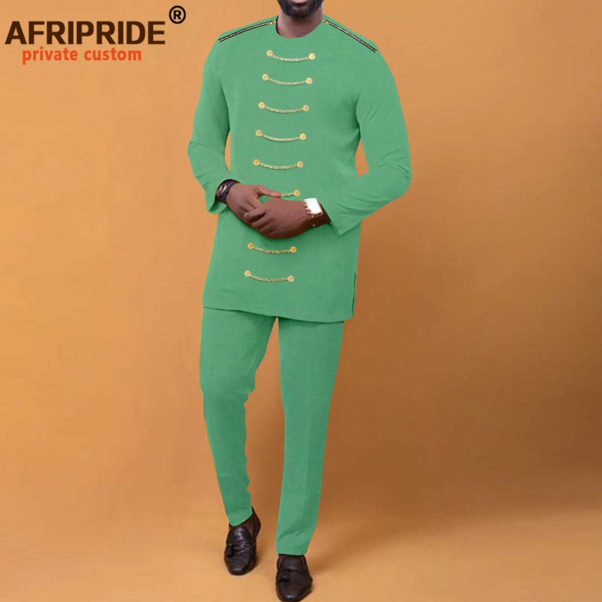 African Men Clothing Zip Blazer and Ankara Pants 2 Piece Set Dashiki Attire Plus Size Outfits with Chain Bazin Riche A2216033 - Free Delivery Worldwide only at Flexi Africa