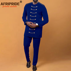 African Men Clothing Zip Blazer and Ankara Pants 2 Piece Set Dashiki Attire Plus Size Outfits with Chain Bazin Riche A2216033 - Free Delivery Worldwide only at Flexi Africa