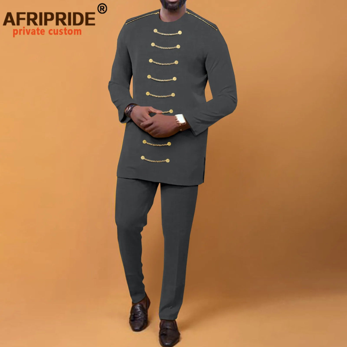 African Men Clothing Zip Blazer and Ankara Pants 2 Piece Set Dashiki Attire Plus Size Outfits with Chain Bazin Riche A2216033 - Free Delivery Worldwide only at Flexi Africa