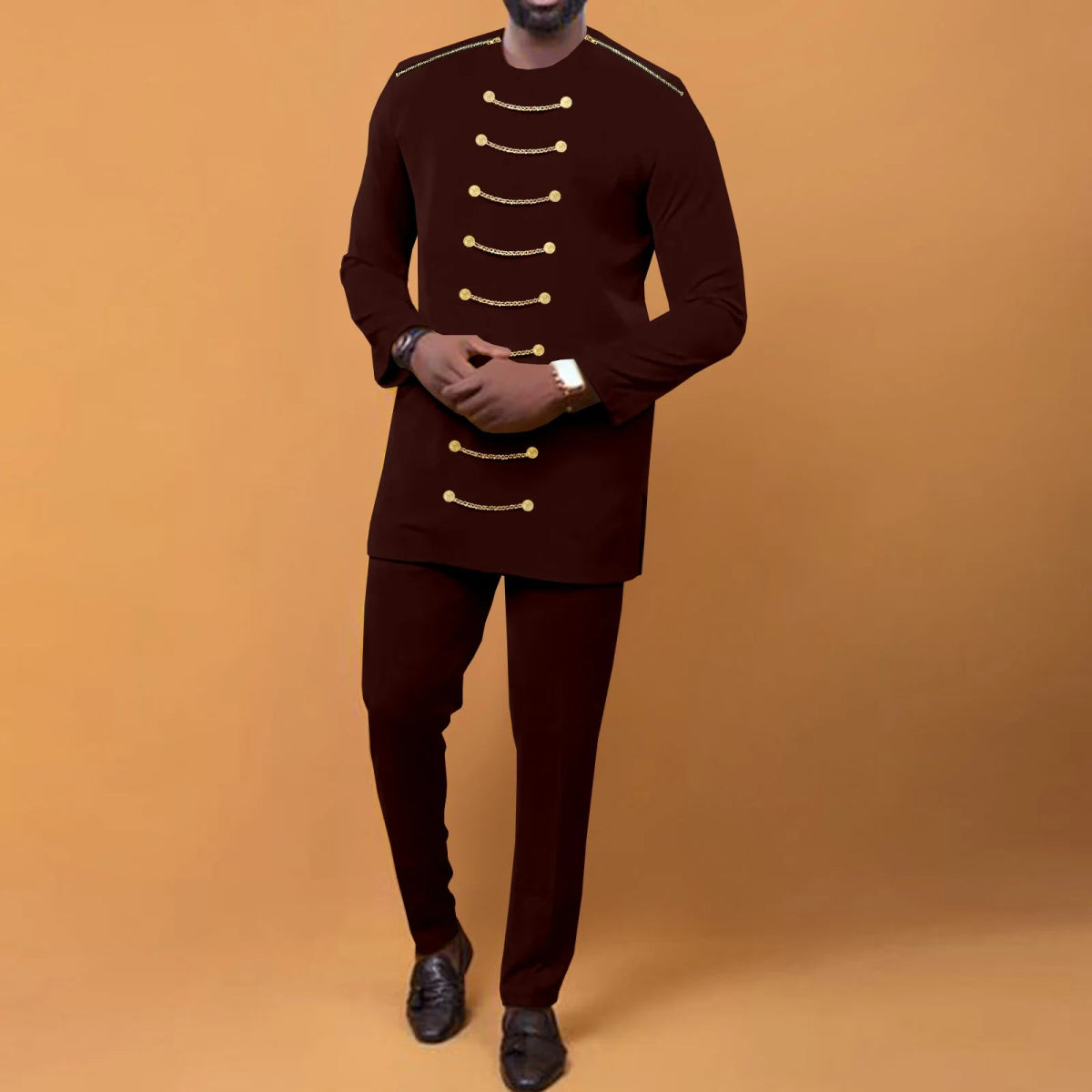 African Men Clothing Zip Blazer and Ankara Pants 2 Piece Set Dashiki Attire Plus Size Outfits with Chain Bazin Riche A2216033 - Free Delivery Worldwide only at Flexi Africa
