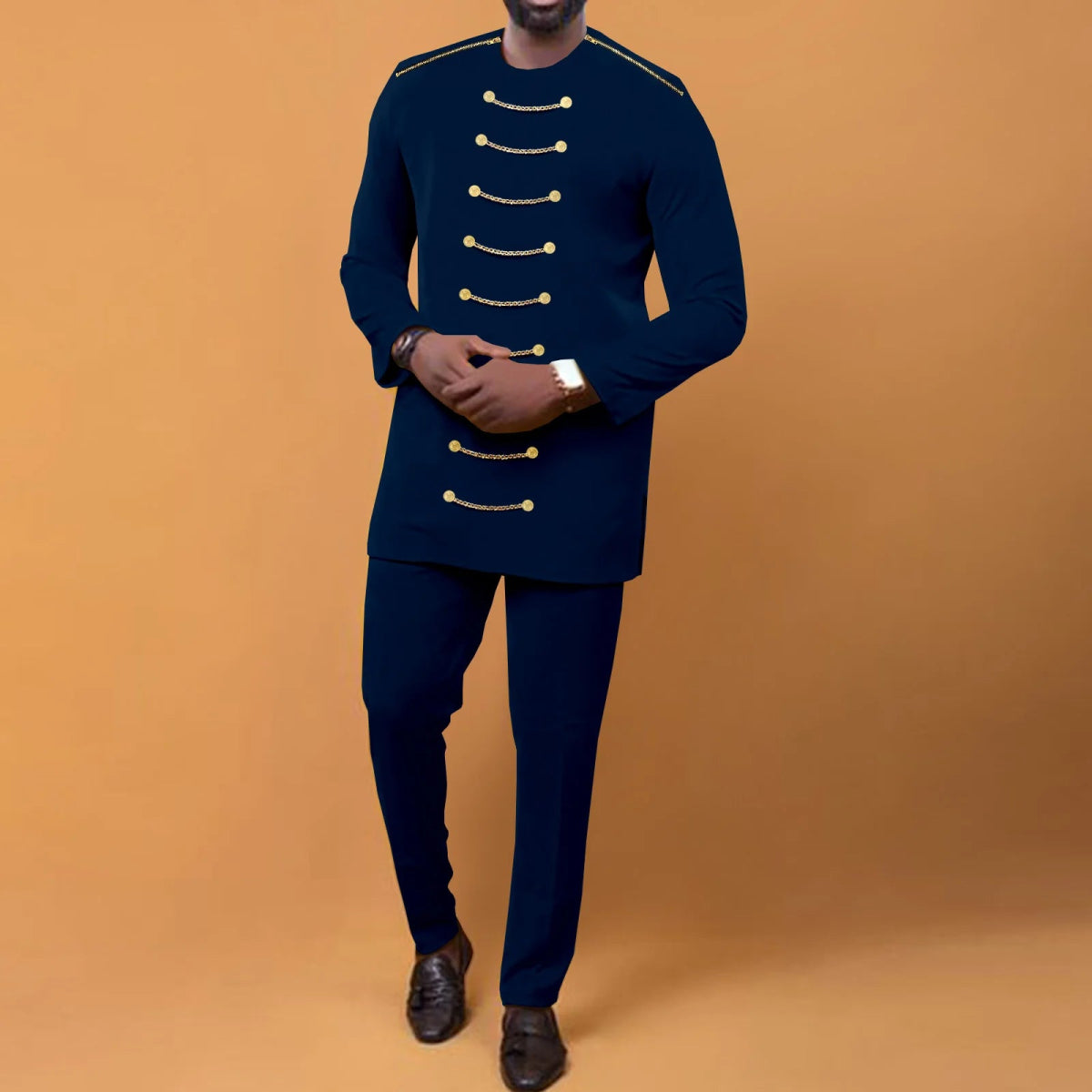 African Men Clothing Zip Blazer and Ankara Pants 2 Piece Set Dashiki Attire Plus Size Outfits with Chain Bazin Riche A2216033 - Free Delivery Worldwide only at Flexi Africa