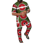 African Men’s 2PC Set – Patchwork Short Sleeve Top with Pocket & Matching Pants - Free Delivery Worldwide only at Flexi Africa