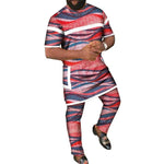 African Men’s 2PC Set – Patchwork Short Sleeve Top with Pocket & Matching Pants - Free Delivery Worldwide only at Flexi Africa