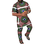 African Men’s 2PC Set – Patchwork Short Sleeve Top with Pocket & Matching Pants - Free Delivery Worldwide only at Flexi Africa