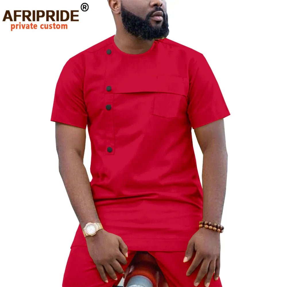 African Men’s Ankara 2PC Outfit – Dashiki Short Sleeve Shirt and Pants Set - Free Delivery Worldwide only at Flexi Africa