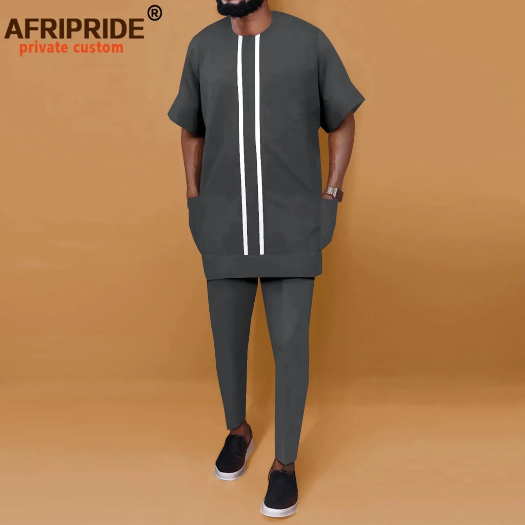 African Men’s Ankara Dashiki Tracksuit – Short Sleeve Shirt and Pants Set Plus Size - Free Delivery Worldwide only at Flexi Africa