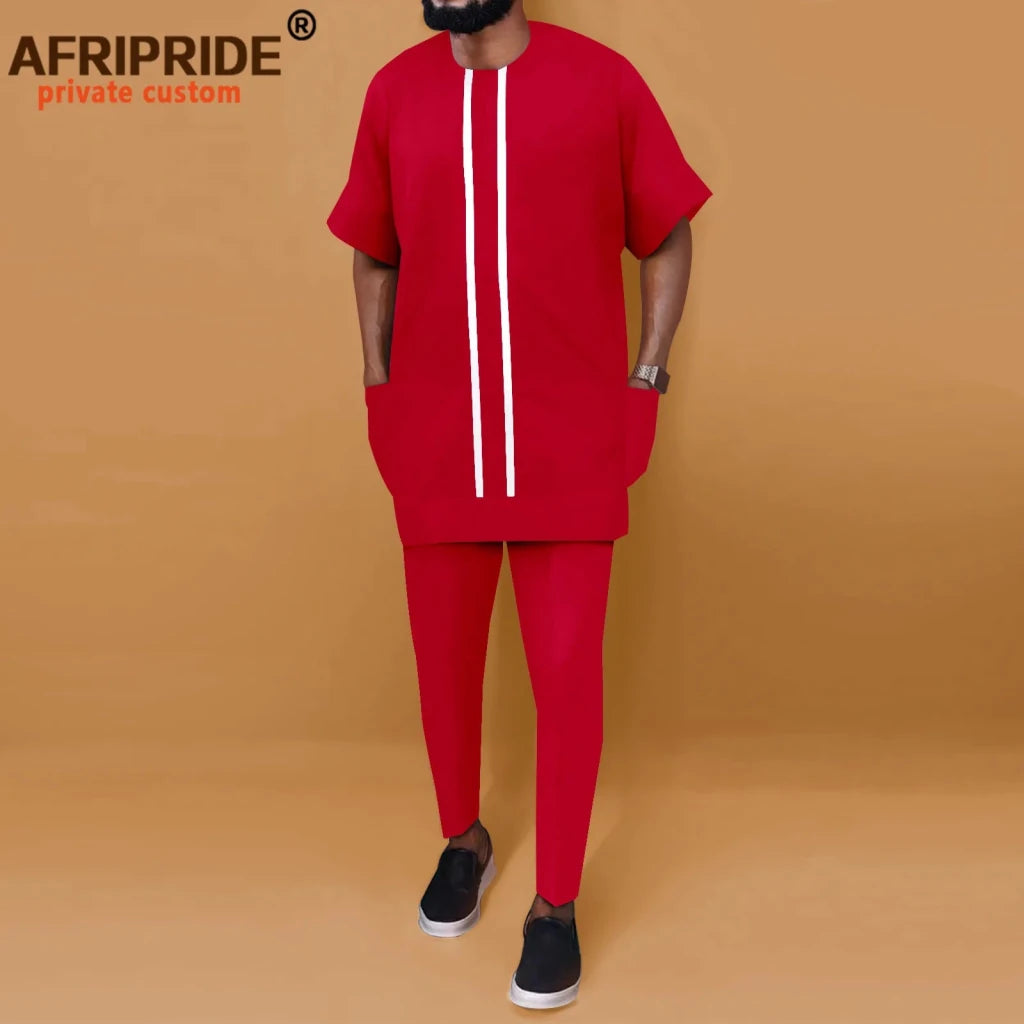 African Men’s Ankara Dashiki Tracksuit – Short Sleeve Shirt and Pants Set Plus Size - Free Delivery Worldwide only at Flexi Africa