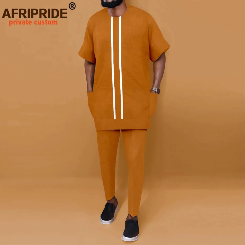 African Men’s Ankara Dashiki Tracksuit – Short Sleeve Shirt and Pants Set Plus Size - Free Delivery Worldwide only at Flexi Africa