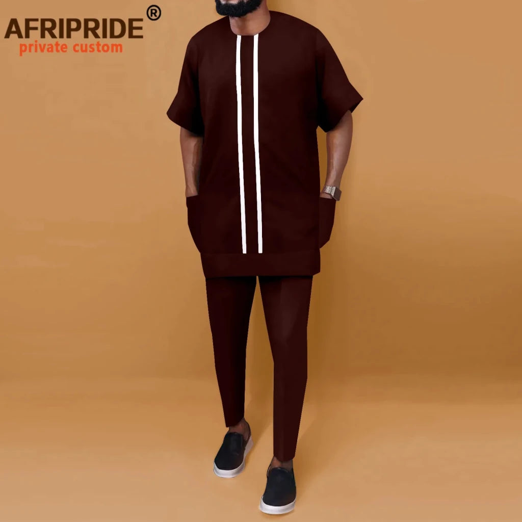 African Men’s Ankara Dashiki Tracksuit – Short Sleeve Shirt and Pants Set Plus Size - Free Delivery Worldwide only at Flexi Africa