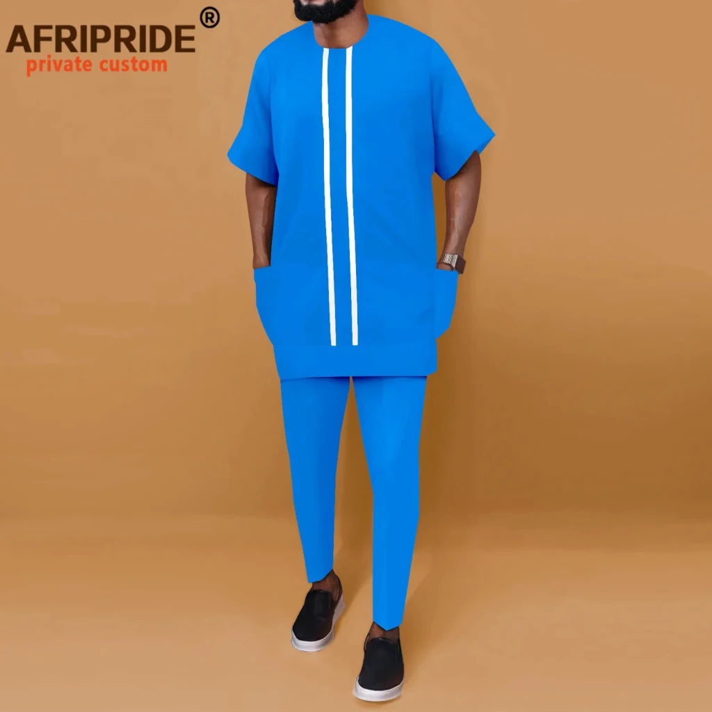 African Men’s Ankara Dashiki Tracksuit – Short Sleeve Shirt and Pants Set Plus Size - Free Delivery Worldwide only at Flexi Africa