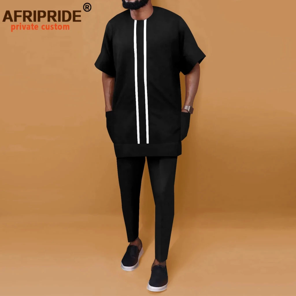 African Men’s Ankara Dashiki Tracksuit – Short Sleeve Shirt and Pants Set Plus Size - Free Delivery Worldwide only at Flexi Africa
