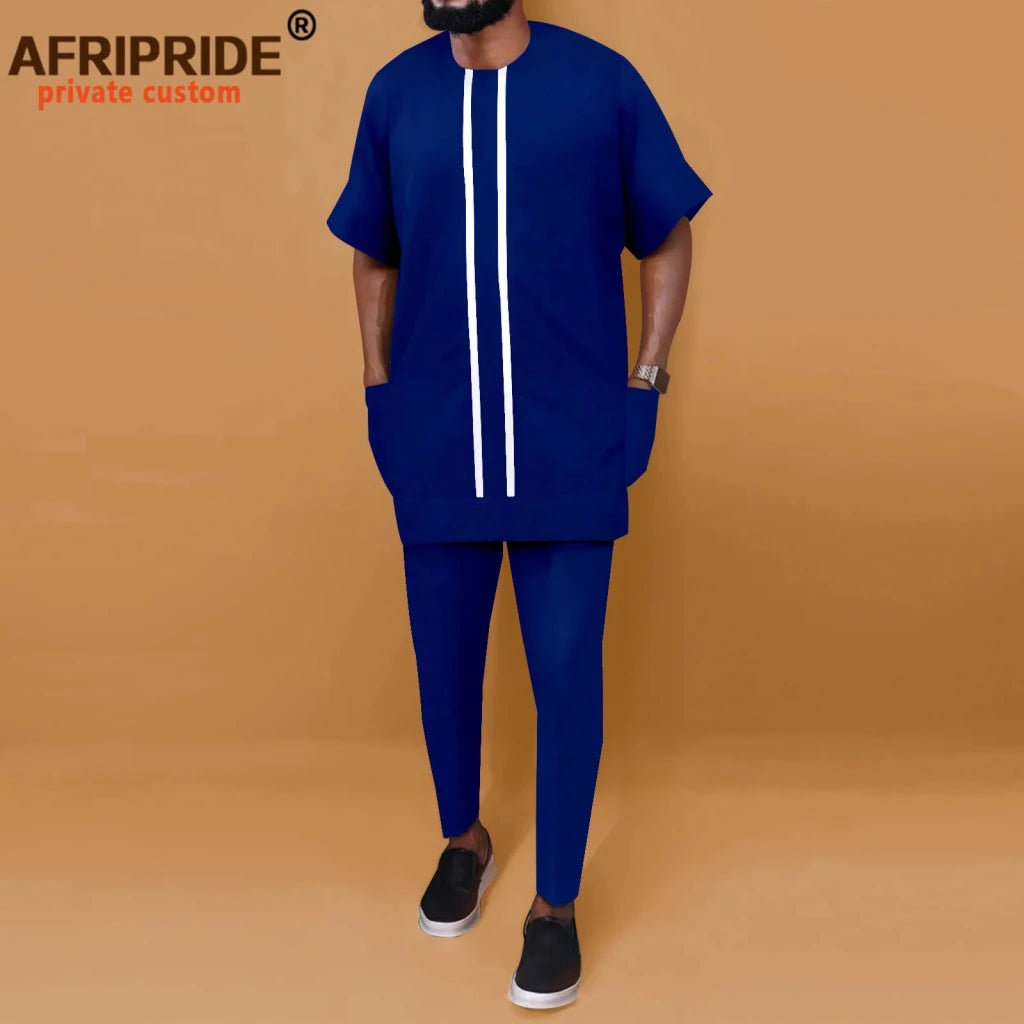 African Men’s Ankara Dashiki Tracksuit – Short Sleeve Shirt and Pants Set Plus Size - Free Delivery Worldwide only at Flexi Africa