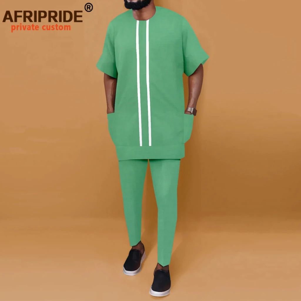 African Men’s Ankara Dashiki Tracksuit – Short Sleeve Shirt and Pants Set Plus Size - Free Delivery Worldwide only at Flexi Africa