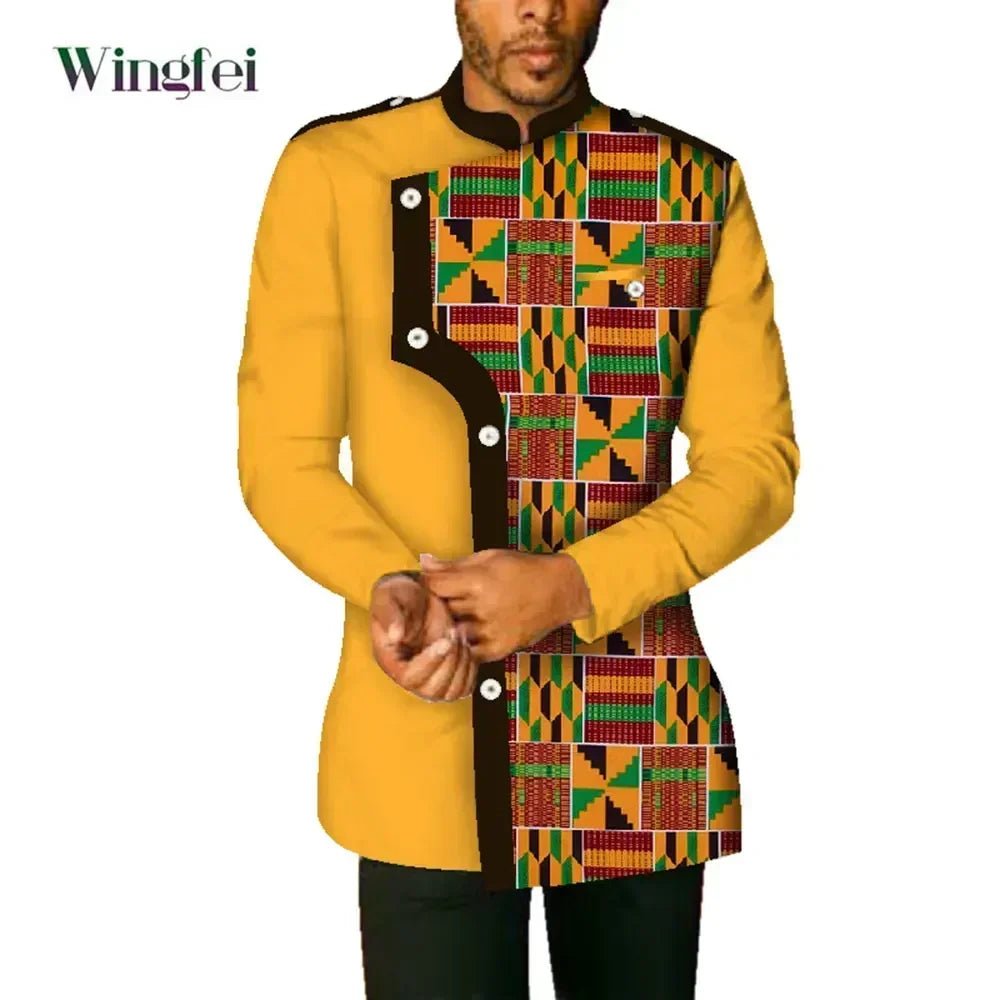 African Men’s Dashiki Shirt – Long Sleeve Stand Collar Cotton Coat, Casual African Fashion Top - Free Delivery Worldwide only at Flexi Africa