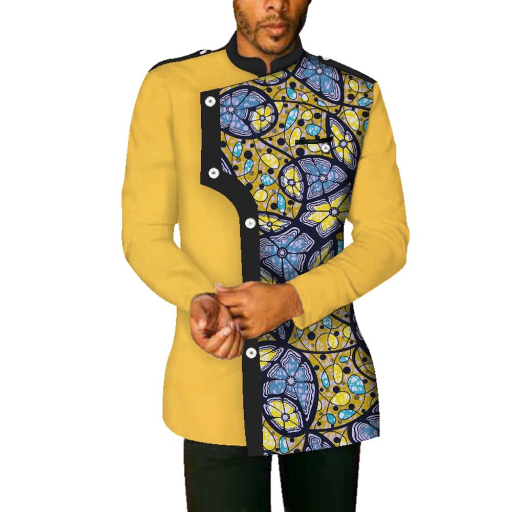 African Men’s Dashiki Shirt – Long Sleeve Stand Collar Cotton Coat, Casual African Fashion Top - Free Delivery Worldwide only at Flexi Africa