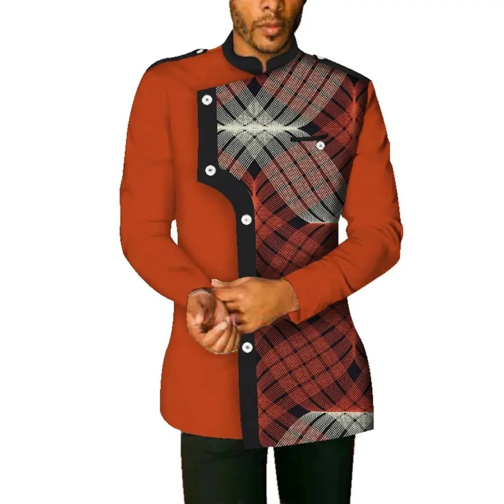 African Men’s Dashiki Shirt – Long Sleeve Stand Collar Cotton Coat, Casual African Fashion Top - Free Delivery Worldwide only at Flexi Africa