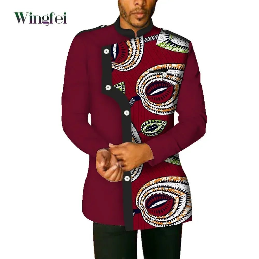 African Men’s Dashiki Shirt – Long Sleeve Stand Collar Cotton Coat, Casual African Fashion Top - Free Delivery Worldwide only at Flexi Africa