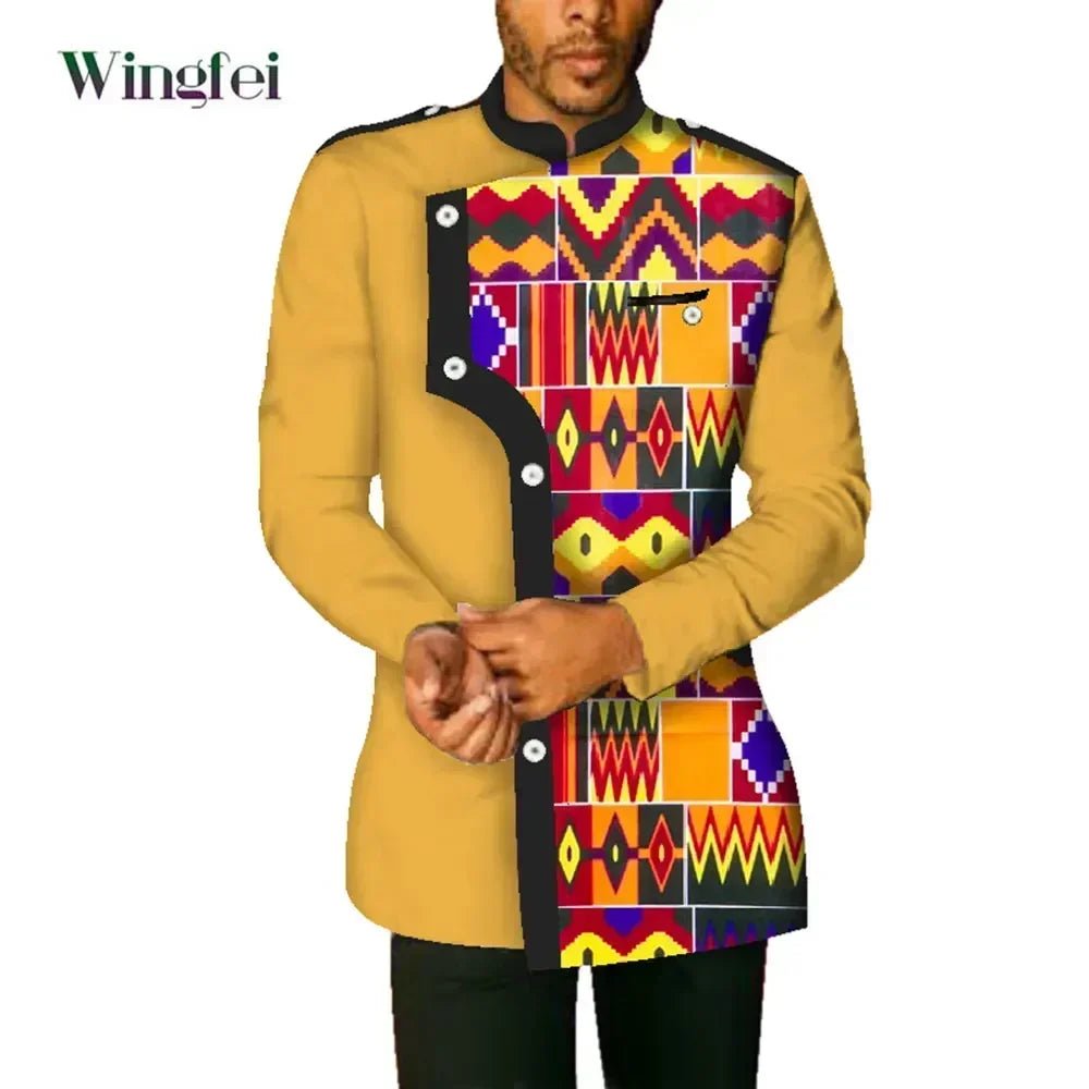 African Men’s Dashiki Shirt – Long Sleeve Stand Collar Cotton Coat, Casual African Fashion Top - Free Delivery Worldwide only at Flexi Africa