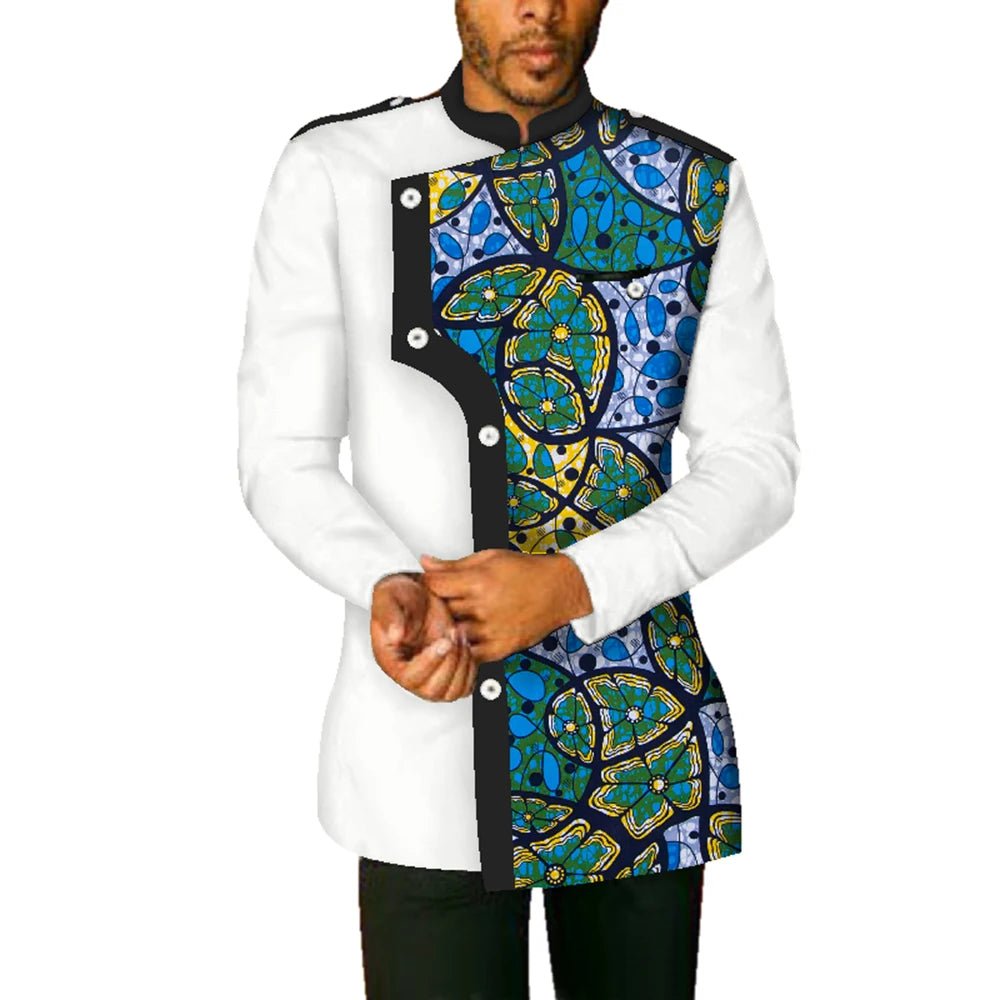 African Men’s Dashiki Shirt – Long Sleeve Stand Collar Cotton Coat, Casual African Fashion Top - Free Delivery Worldwide only at Flexi Africa