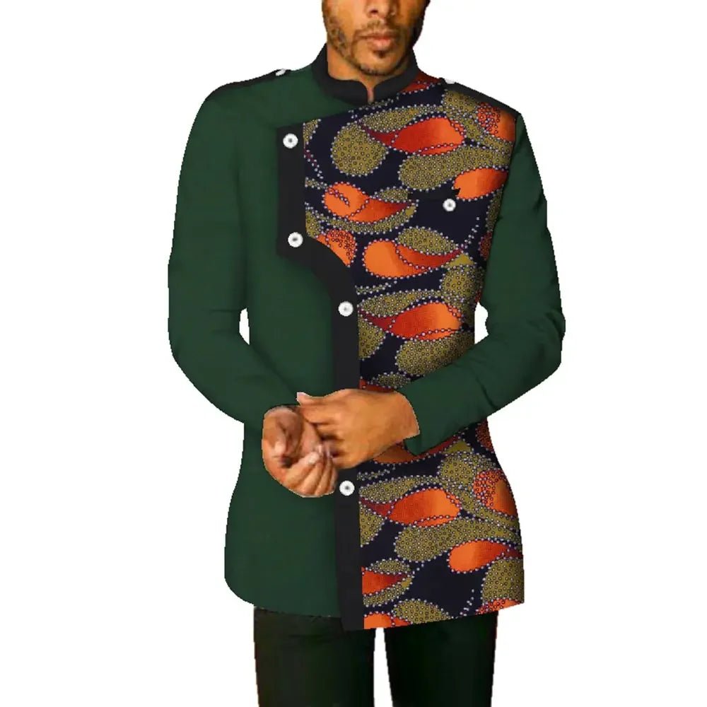 African Men’s Dashiki Shirt – Long Sleeve Stand Collar Cotton Coat, Casual African Fashion Top - Free Delivery Worldwide only at Flexi Africa