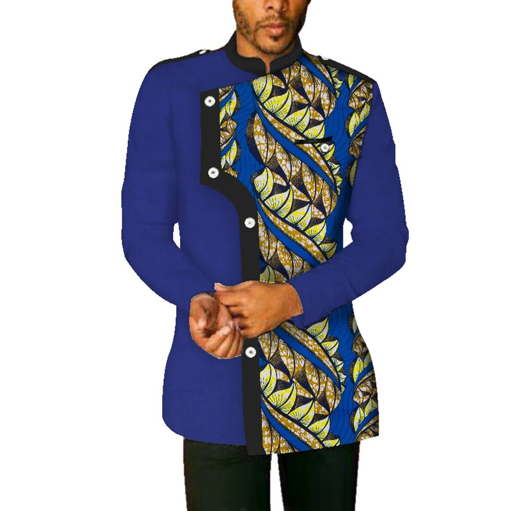 African Men’s Dashiki Shirt – Long Sleeve Stand Collar Cotton Coat, Casual African Fashion Top - Free Delivery Worldwide only at Flexi Africa