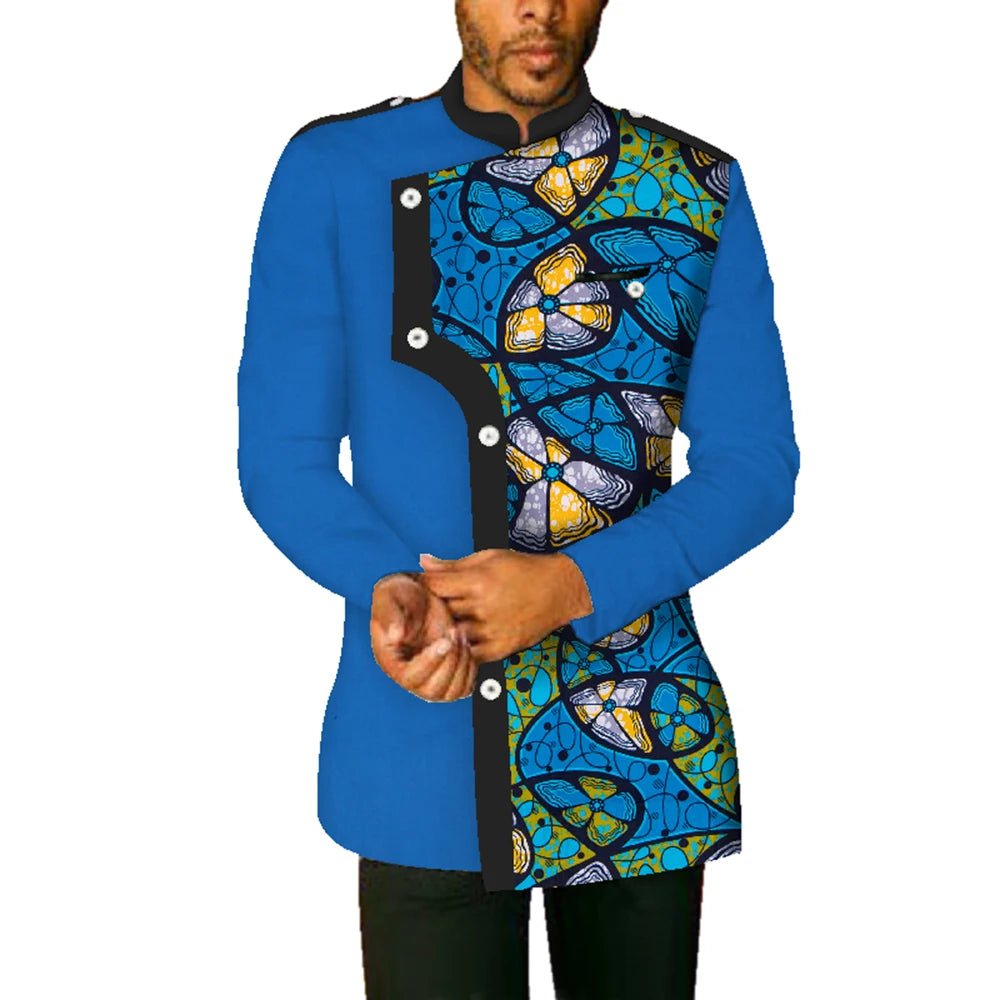 African Men’s Dashiki Shirt – Long Sleeve Stand Collar Cotton Coat, Casual African Fashion Top - Free Delivery Worldwide only at Flexi Africa