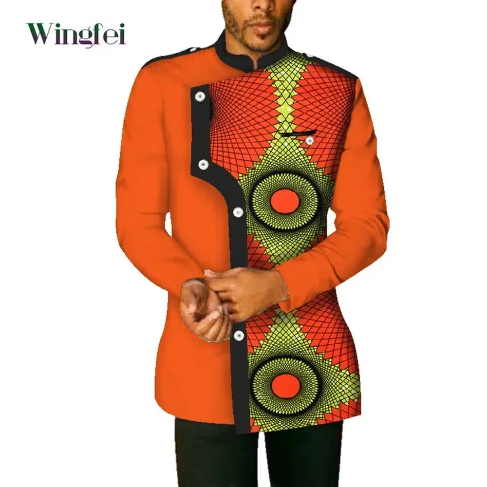 African Men’s Dashiki Shirt – Long Sleeve Stand Collar Cotton Coat, Casual African Fashion Top - Free Delivery Worldwide only at Flexi Africa