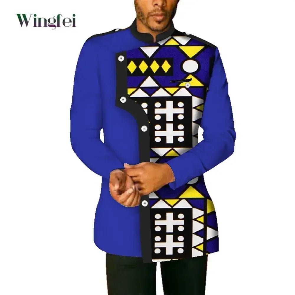 African Men’s Dashiki Shirt – Long Sleeve Stand Collar Cotton Coat, Casual African Fashion Top - Free Delivery Worldwide only at Flexi Africa