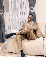 African Men’s Embroidered Outfit Set – Long Sleeve Traditional Top with Matching Pants for Formal & Cultural Wear - Free Delivery Worldwide only at Flexi Africa