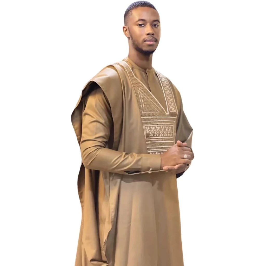 African Men’s Embroidered Outfit Set – Long Sleeve Traditional Top with Matching Pants for Formal & Cultural Wear - Free Delivery Worldwide only at Flexi Africa