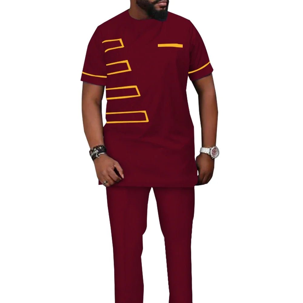African Men’s Traditional 2PC Suit Set – Solid Color Riche Shirt & Matching Trousers - Free Delivery Worldwide only at Flexi Africa