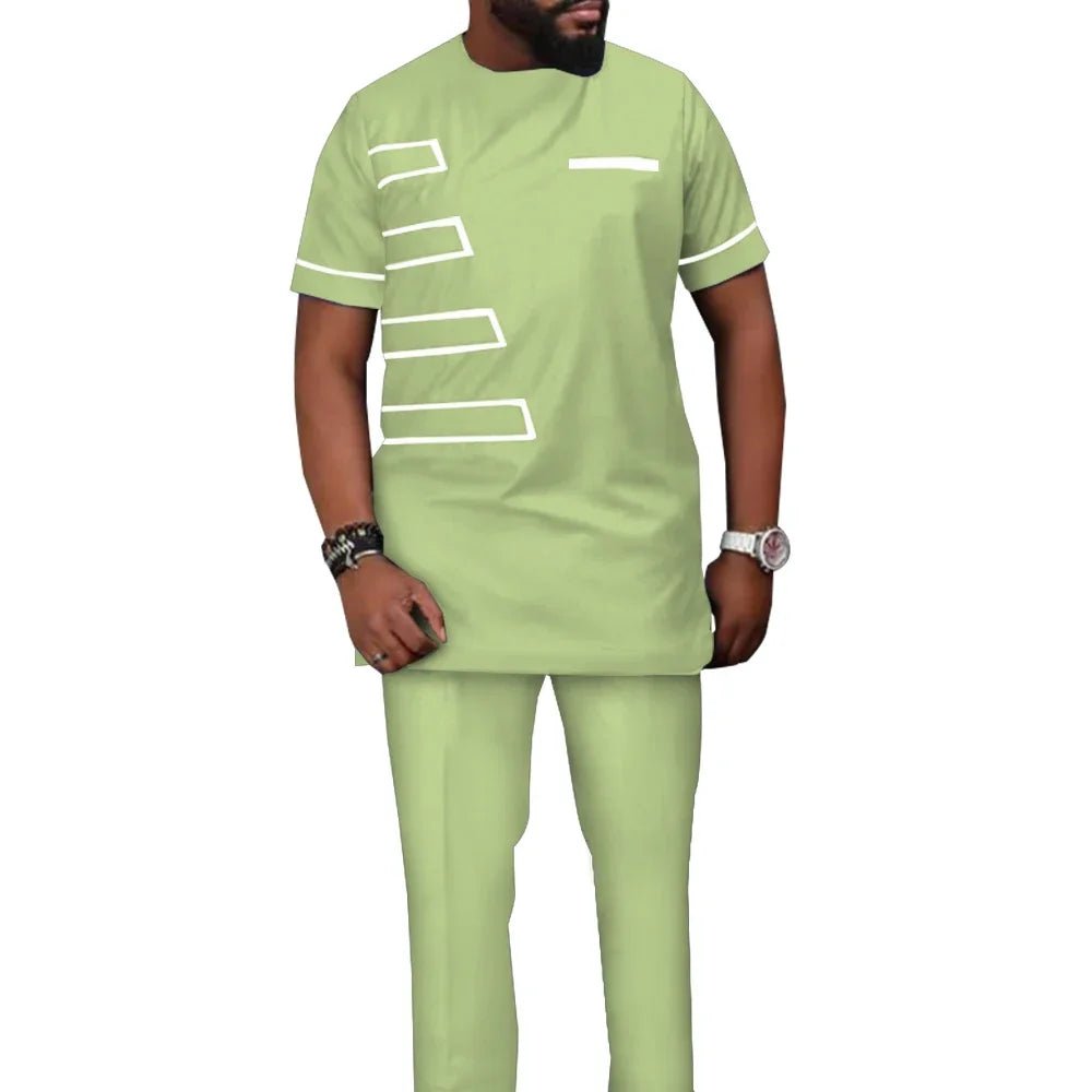 African Men’s Traditional 2PC Suit Set – Solid Color Riche Shirt & Matching Trousers - Free Delivery Worldwide only at Flexi Africa