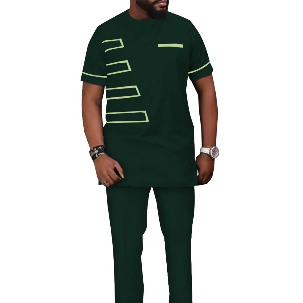 African Men’s Traditional 2PC Suit Set – Solid Color Riche Shirt & Matching Trousers - Free Delivery Worldwide only at Flexi Africa