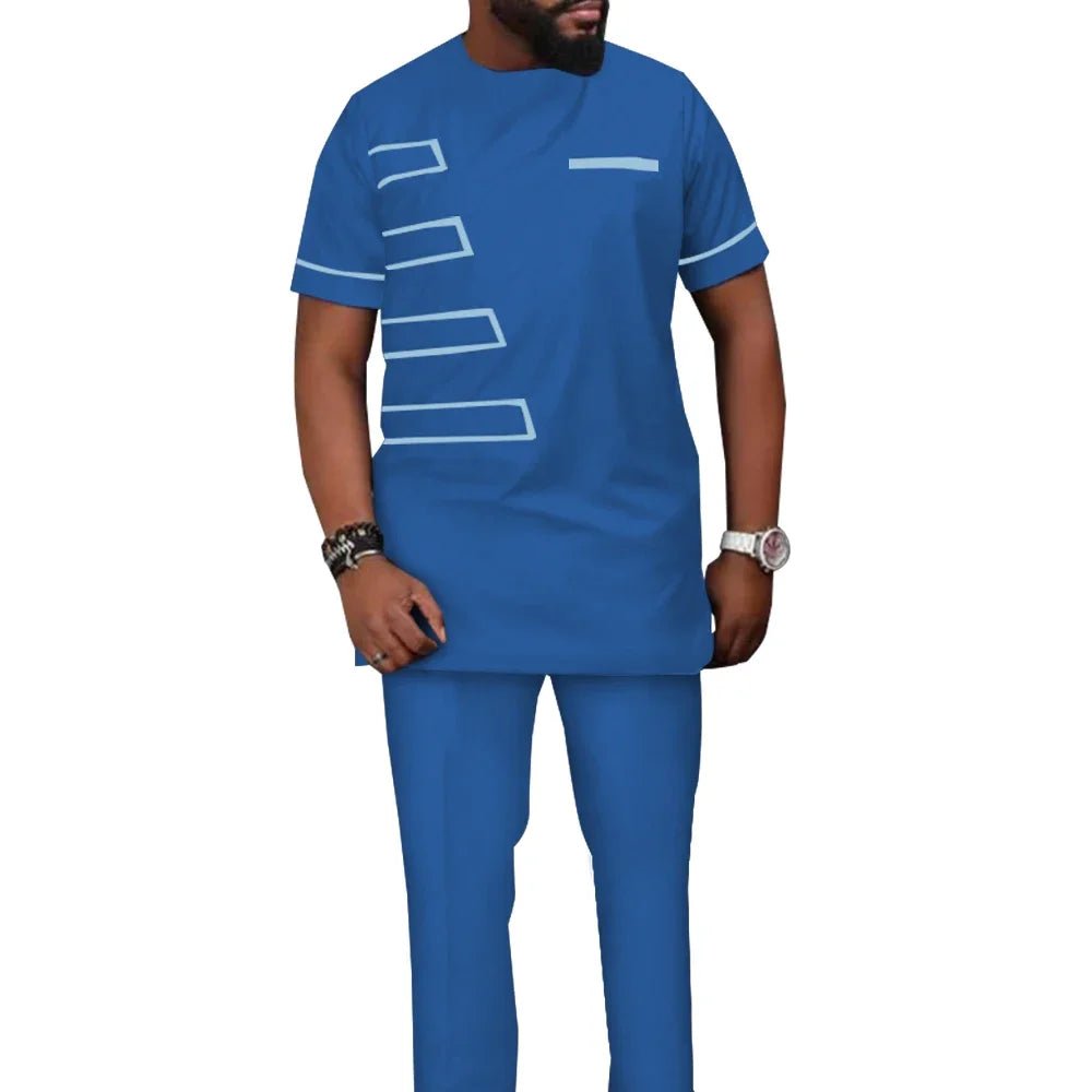 African Men’s Traditional 2PC Suit Set – Solid Color Riche Shirt & Matching Trousers - Free Delivery Worldwide only at Flexi Africa