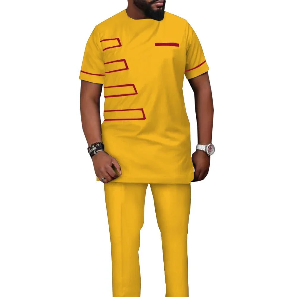 African Men’s Traditional 2PC Suit Set – Solid Color Riche Shirt & Matching Trousers - Free Delivery Worldwide only at Flexi Africa