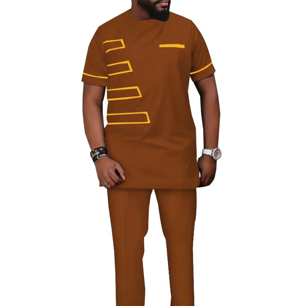 African Men’s Traditional 2PC Suit Set – Solid Color Riche Shirt & Matching Trousers - Free Delivery Worldwide only at Flexi Africa