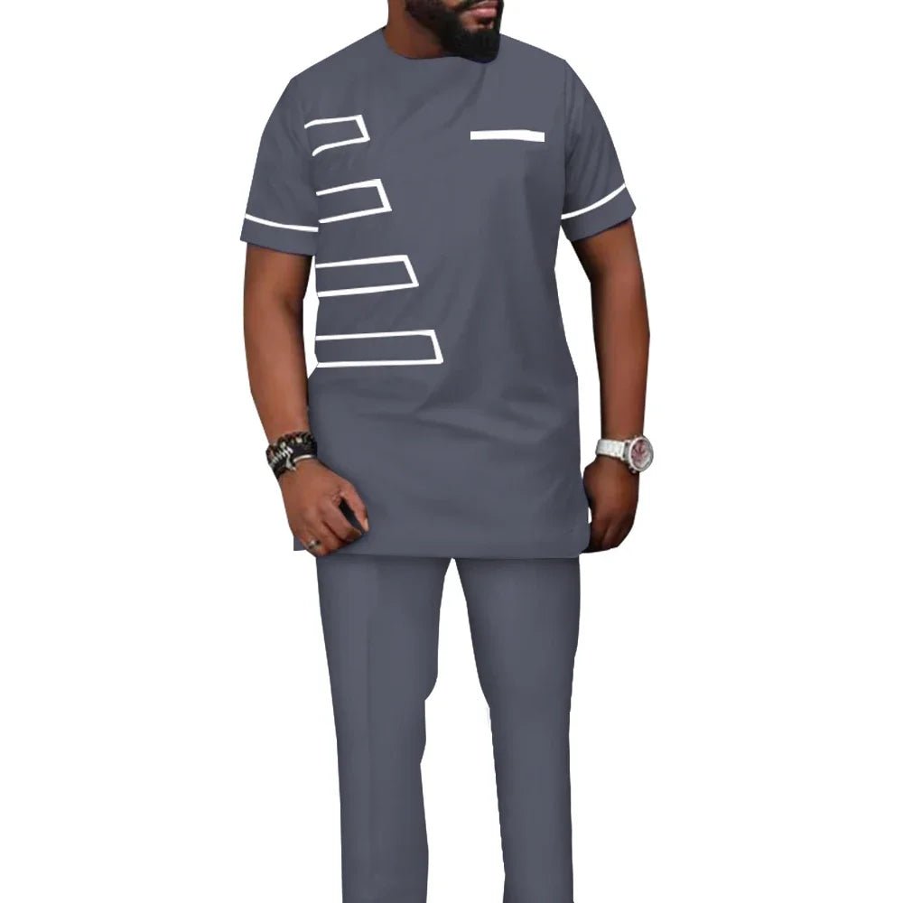 African Men’s Traditional 2PC Suit Set – Solid Color Riche Shirt & Matching Trousers - Free Delivery Worldwide only at Flexi Africa