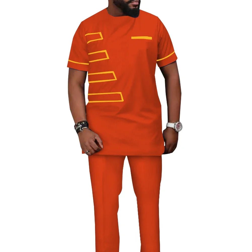African Men’s Traditional 2PC Suit Set – Solid Color Riche Shirt & Matching Trousers - Free Delivery Worldwide only at Flexi Africa