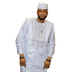 African Men’s Traditional Bazin Riche 3PC Set – Long Sleeve Top, Matching Pants & Inner Shirt - Free Delivery Worldwide only at Flexi Africa