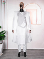 Step into timeless elegance with this African Men’s White 3PC Bazin Riche Outfit, a refined traditional clothing set designed