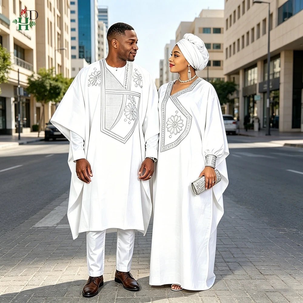 Step into timeless elegance with this African Men’s White 3PC Bazin Riche Outfit, a refined traditional clothing set designed