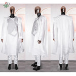 Step into timeless elegance with this African Men’s White 3PC Bazin Riche Outfit, a refined traditional clothing set designed
