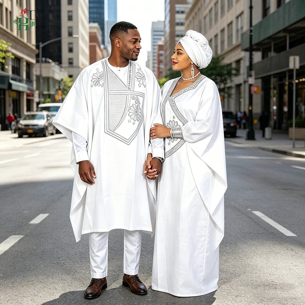 Step into timeless elegance with this African Men’s White 3PC Bazin Riche Outfit, a refined traditional clothing set designed