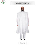 Step into timeless elegance with this African Men’s White 3PC Bazin Riche Outfit, a refined traditional clothing set designed