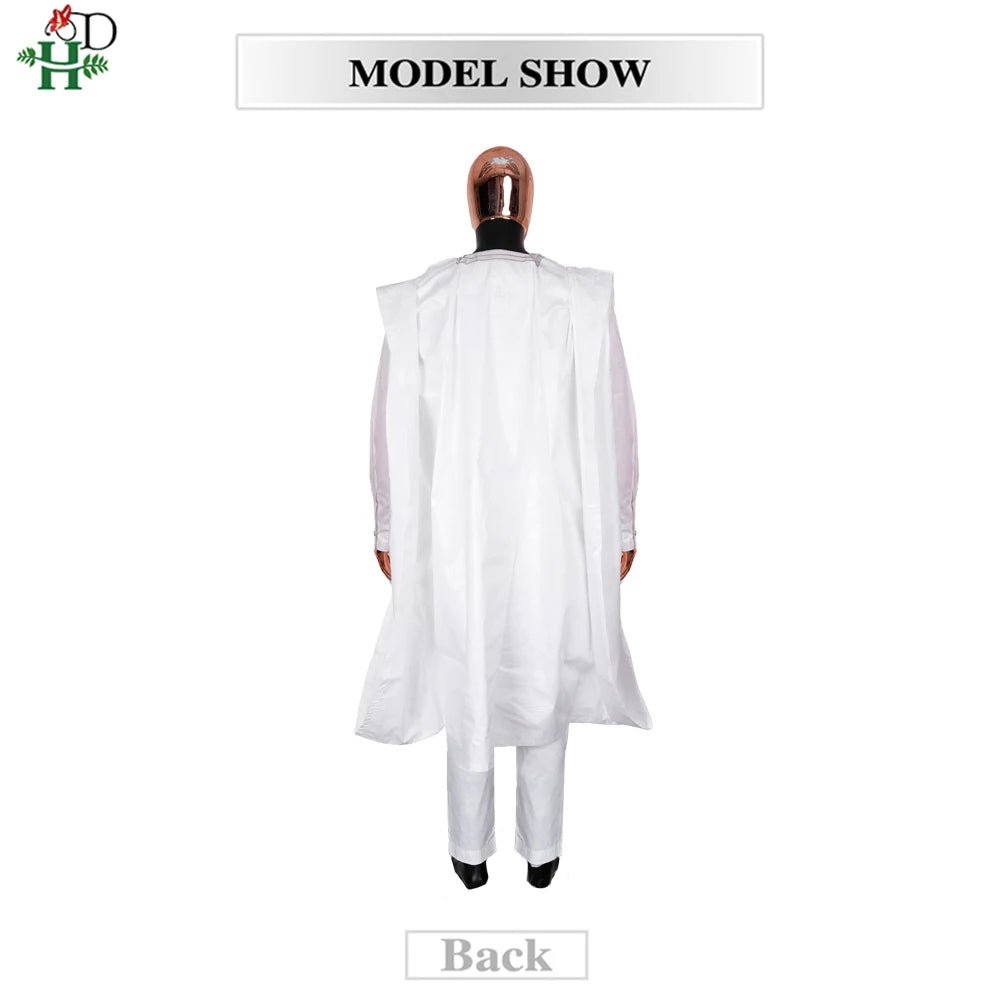 Step into timeless elegance with this African Men’s White 3PC Bazin Riche Outfit, a refined traditional clothing set designed