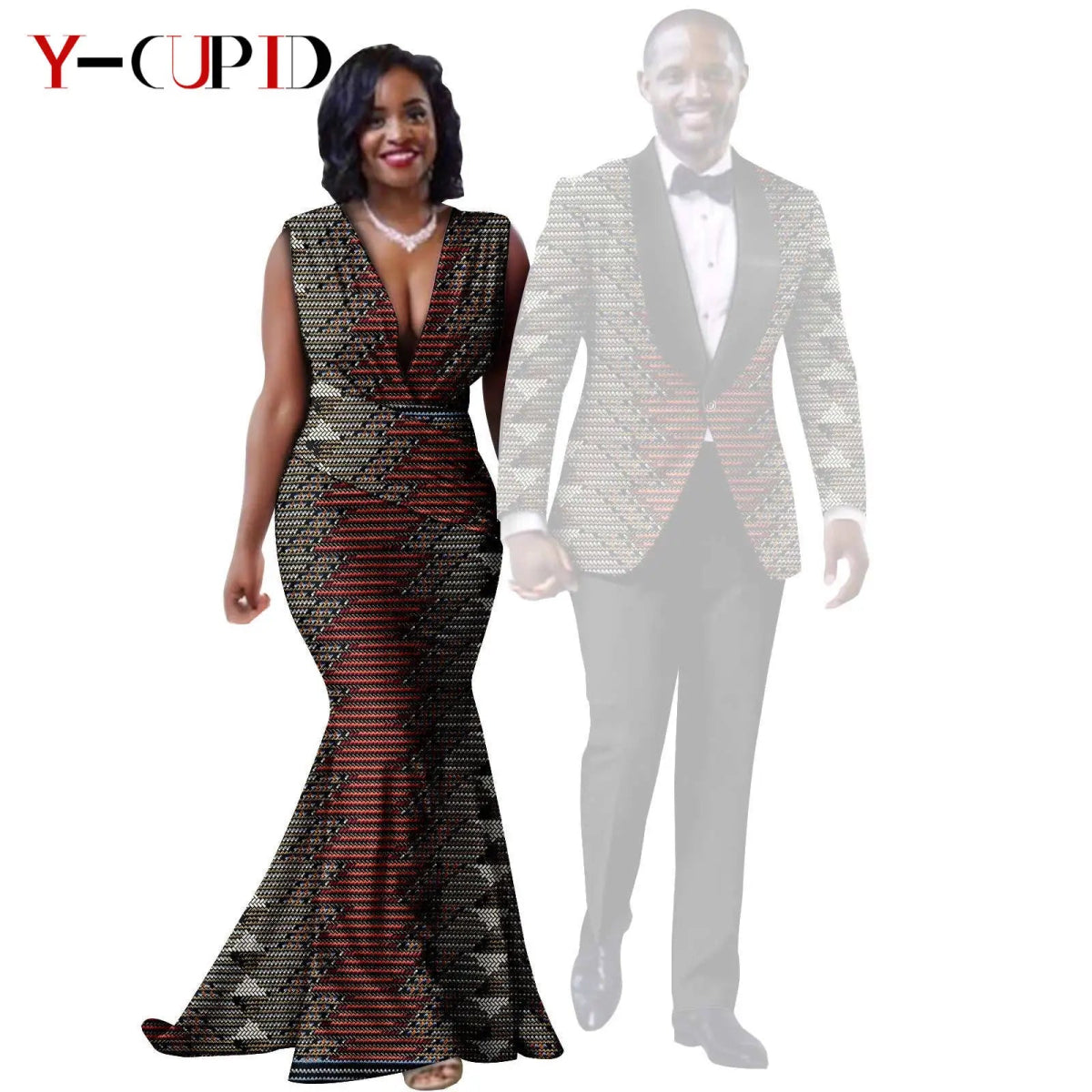 African Mermaid Dress & Matching Men’s Suit Set – Dashiki Couple Outfit for Weddings and Special Events - Free Delivery Worldwide only at Flexi Africa