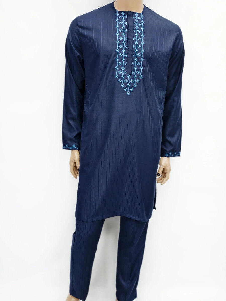 African Muslim Islamic Men's Modern Fashion Prayer Eid Robe Long Sleeve Round Neck Embroidered Arabian Jubba Thobe Clothing - Free Delivery Worldwide only at Flexi Africa